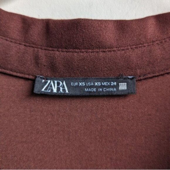 Zara brown long sleeve ruched shirt mini dress - Picture 4 of 5